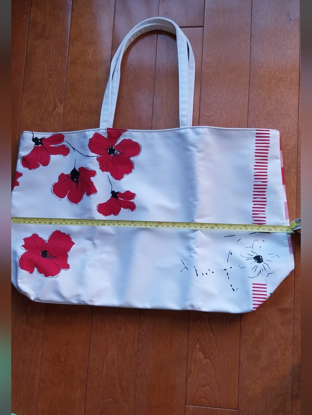Brand New White Tote Bag with Red Floral Print - Women's Beach & Everyday Bag - Picture 7 of 7